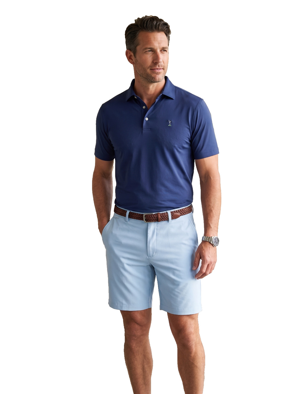 Peter Millar Chino Shorts Mens 38 Light Blue Flat Front Performance Golf Outdoor